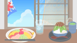 冷やし中華とそら(昼間)